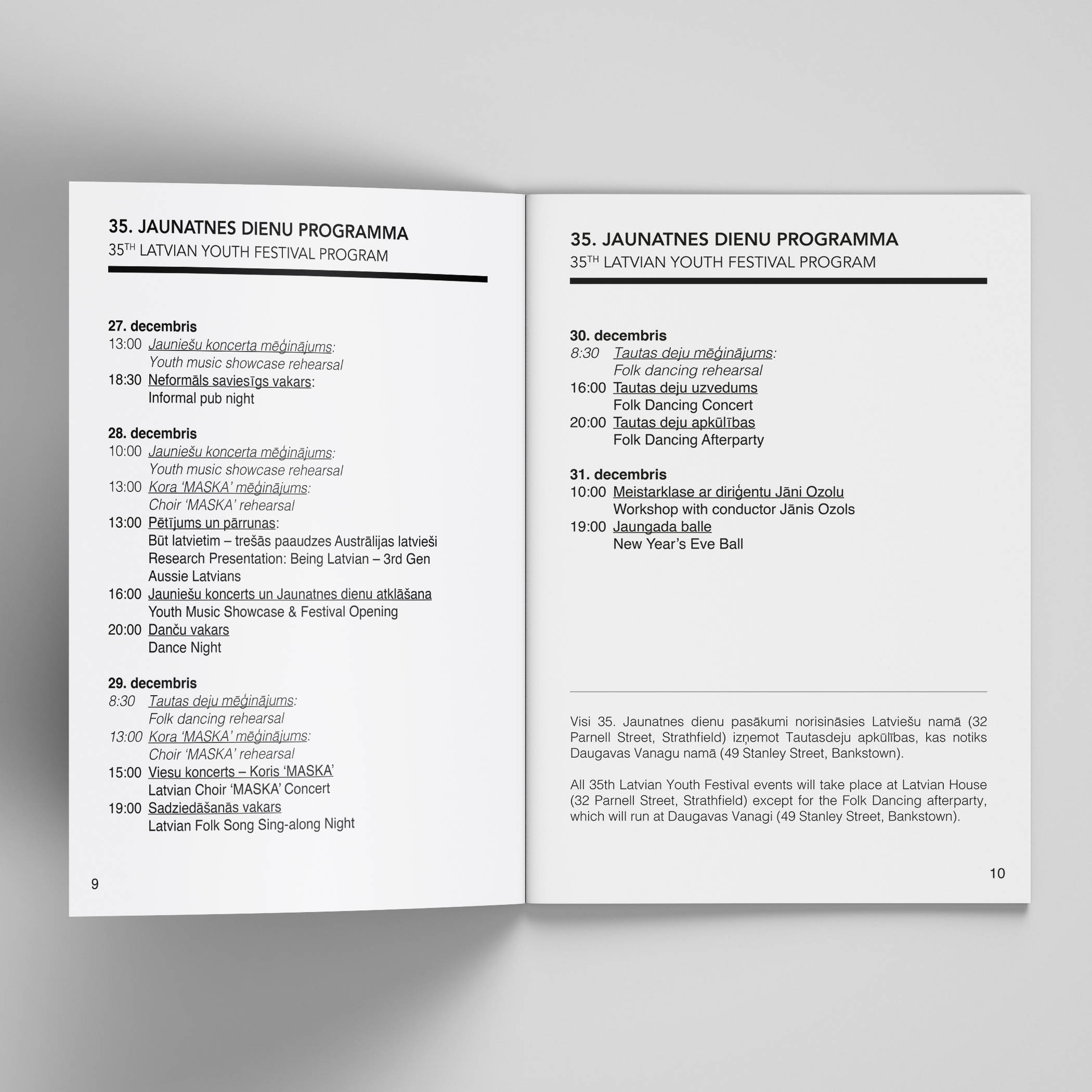 35th Australian Latvian Youth Festival Programme - Events