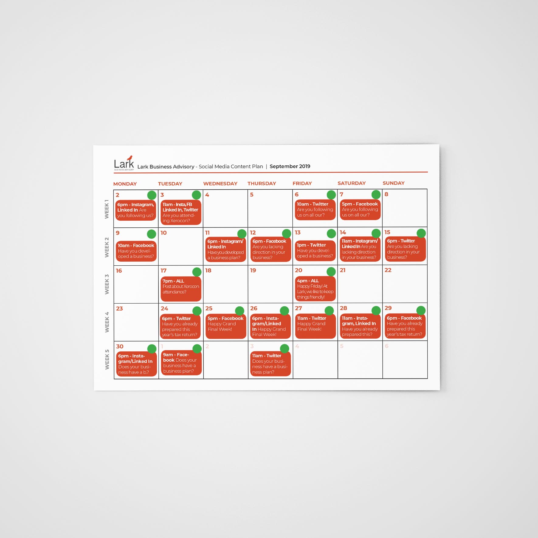 Lark - Social Media Content Plan