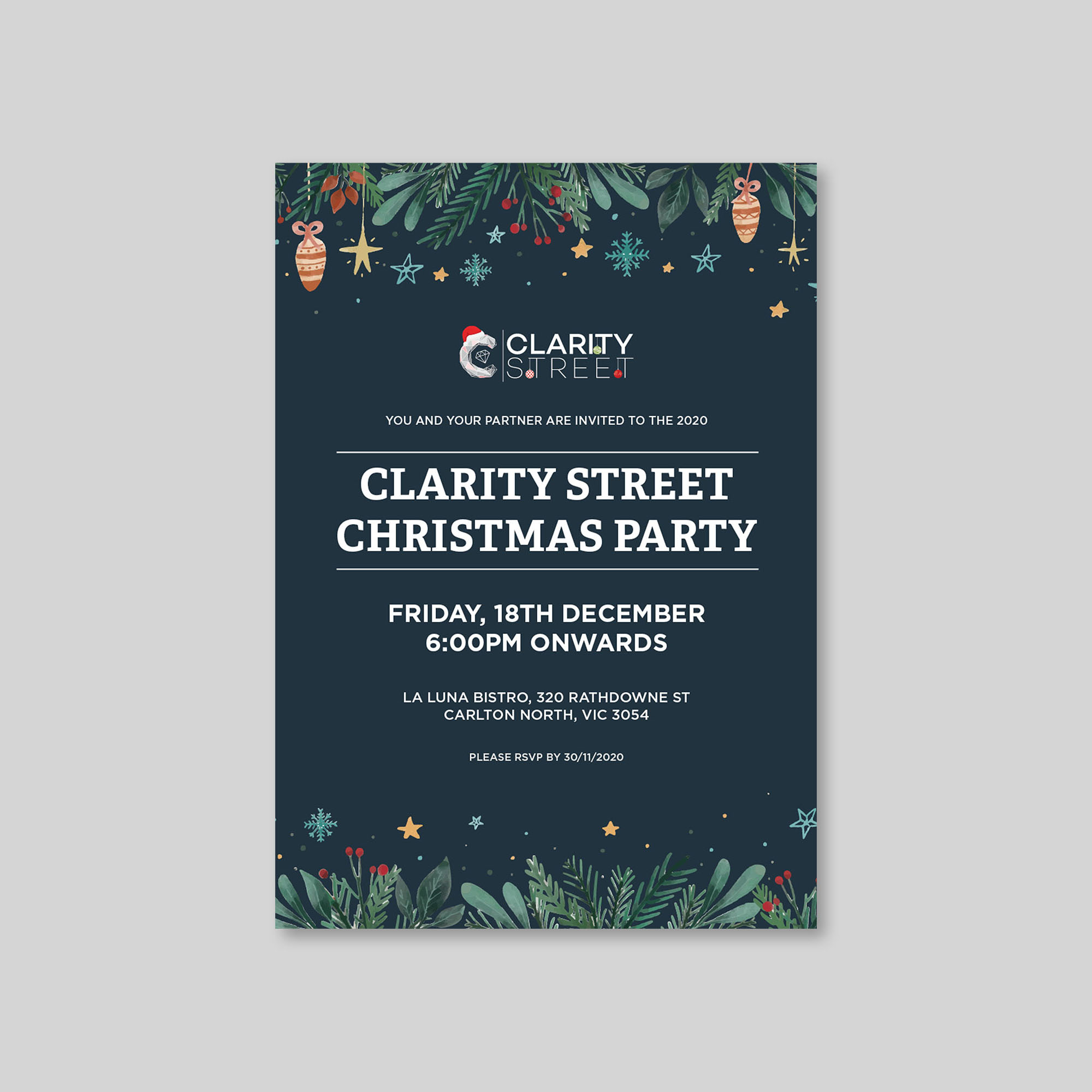 Clarity Street - Christmas Party Invitation